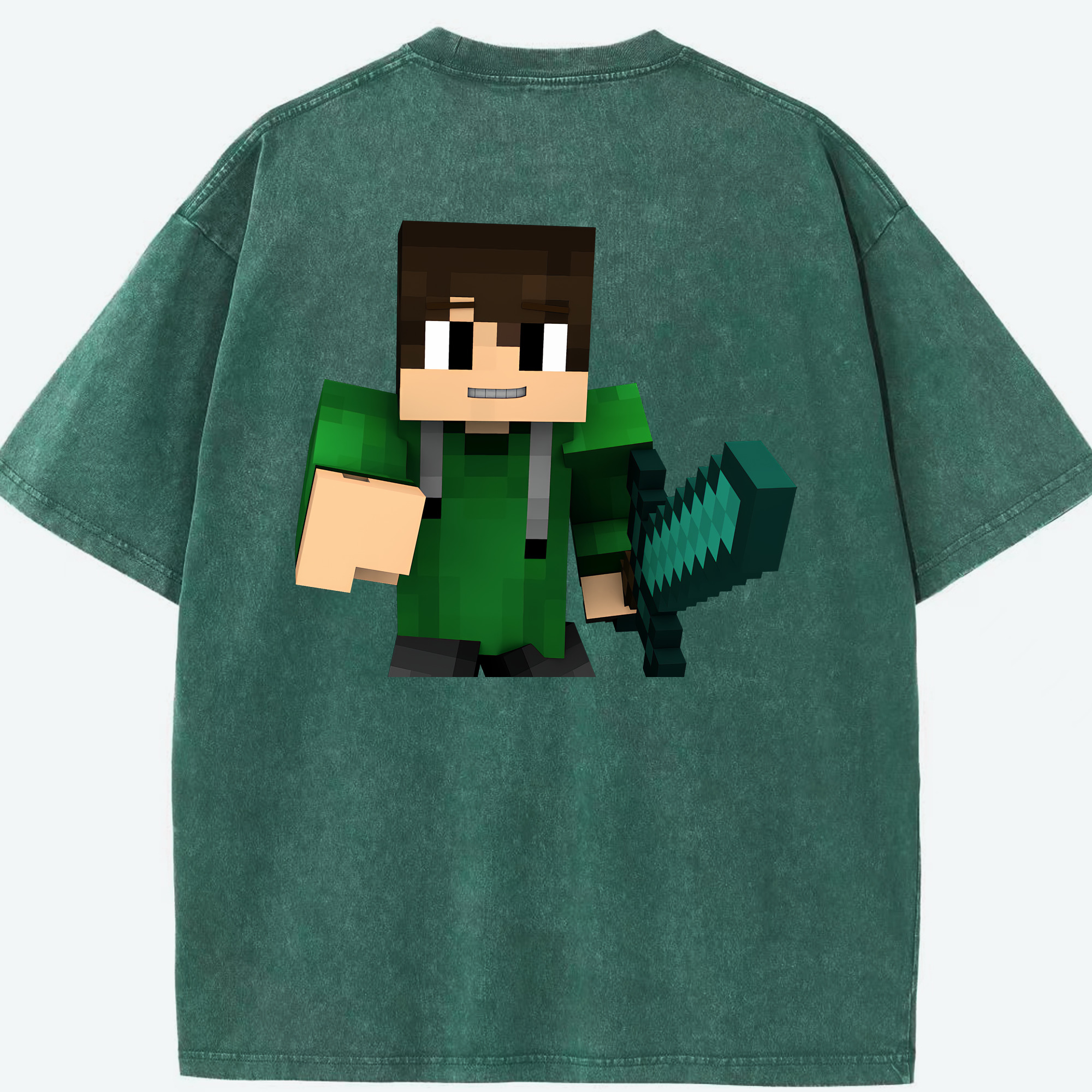 （画像用） マインクラフト ブロックの世界 Minecraft MC Block world 綿100% ヴィンテージ風 半袖Tシャツ（背面プリント）